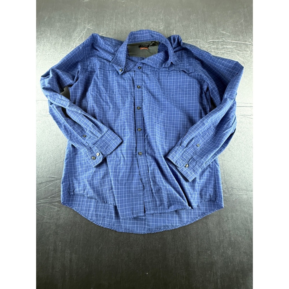 Van Heusen Travler Mens Blue Plaid Button Up Shirt L 16-16.5 Long Sleeve